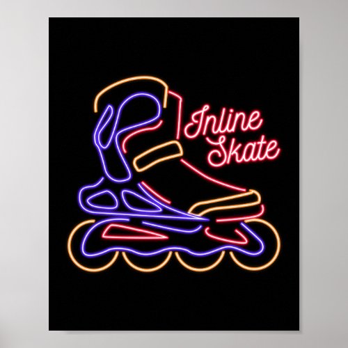 Retro 80s 90s Neon Inline Skate Poster