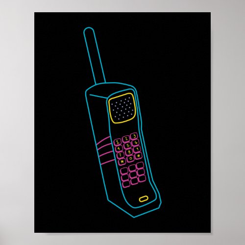 Retro 80s 90s Neon Mobile Telephone Poster