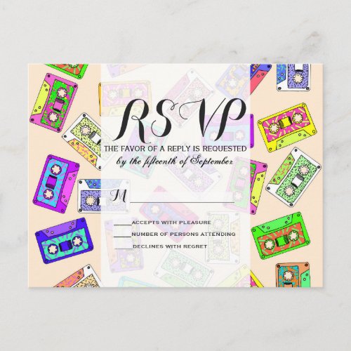 Retro 80s 90s Neon Patterned Cassette Tapes Announcement Postcard