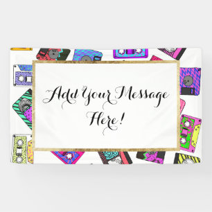 Retro 80's 90's Neon Patterned Cassette Tapes Banner