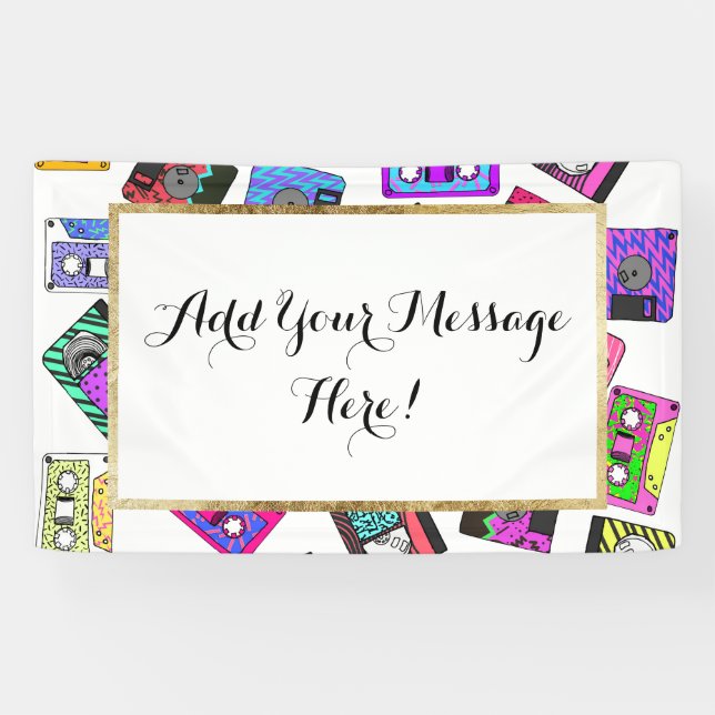 Retro 80's 90's Neon Patterned Cassette Tapes Banner (Horizontal)