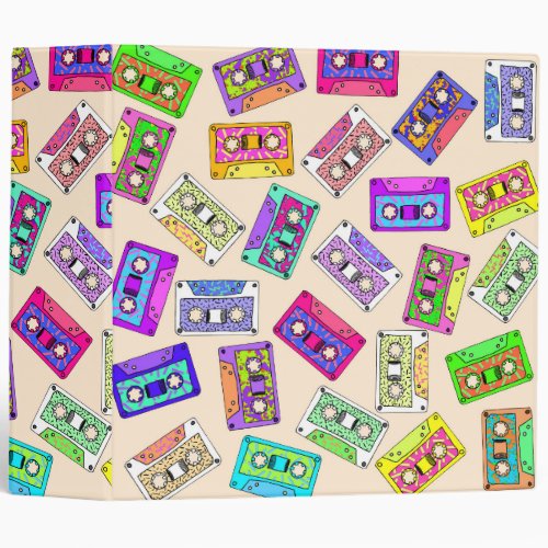 Retro 80s 90s Neon Patterned Cassette Tapes Binder