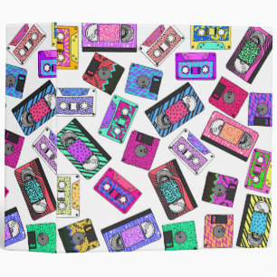 Retro 80's 90's Neon Patterned Cassette Tapes Binder