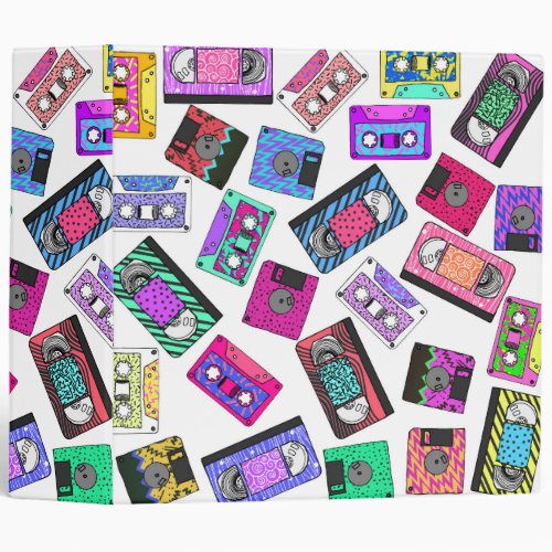 Retro 80s 90s Neon Patterned Cassette Tapes Binder