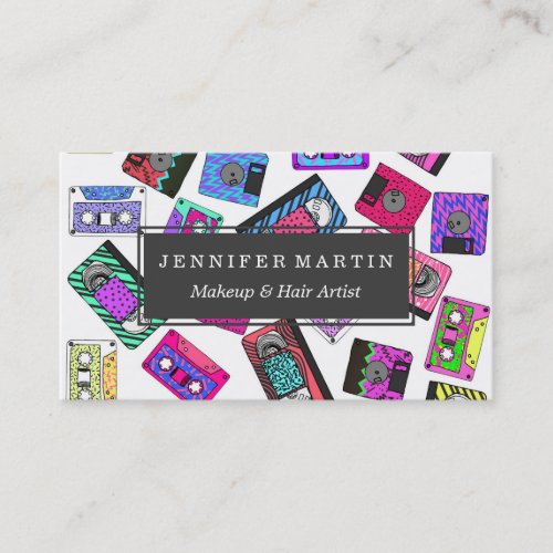 Retro 80s 90s Neon Patterned Cassette Tapes Business Card