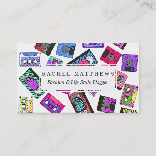 Retro 80s 90s Neon Patterned Cassette Tapes Business Card