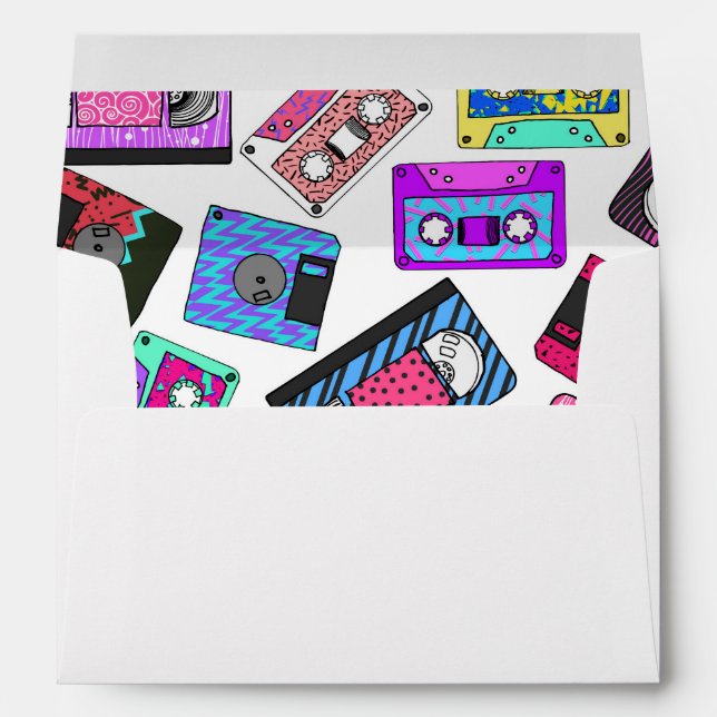 Retro 80's 90's Neon Patterned Cassette Tapes Envelope (Back (Bottom))