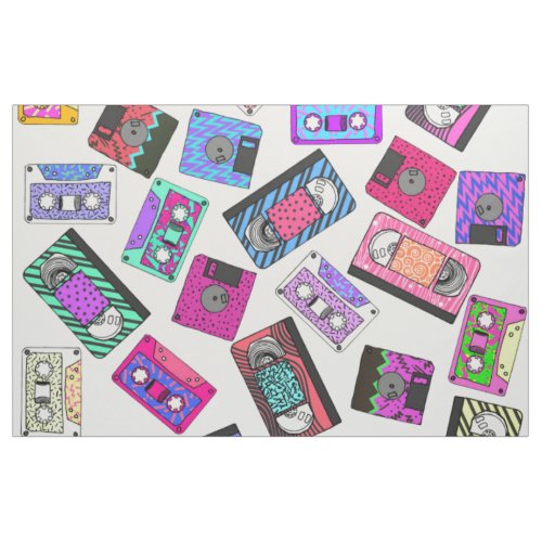 Retro 80s 90s Neon Patterned Cassette Tapes Fabric