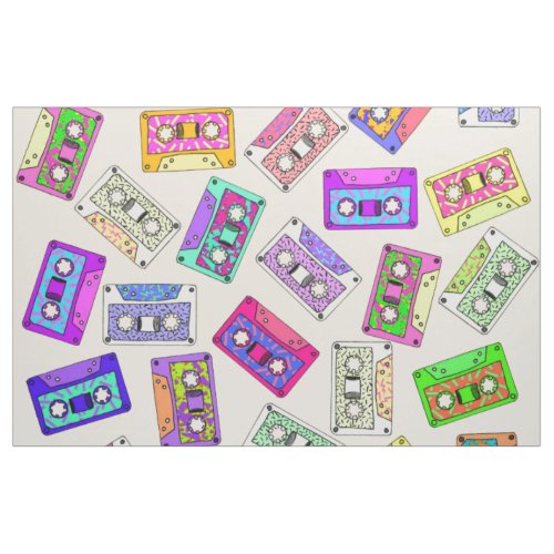 Retro 80s 90s Neon Patterned Cassette Tapes Fabric