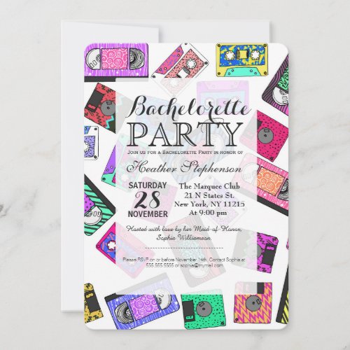 Retro 80s 90s Neon Patterned Cassette Tapes Invitation