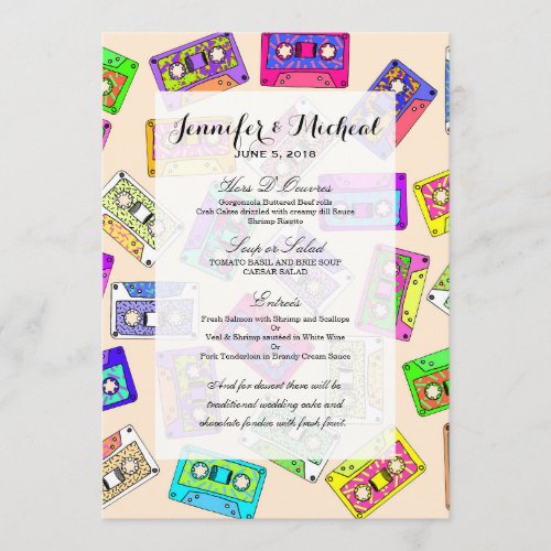 Retro 80s 90s Neon Patterned Cassette Tapes Menu