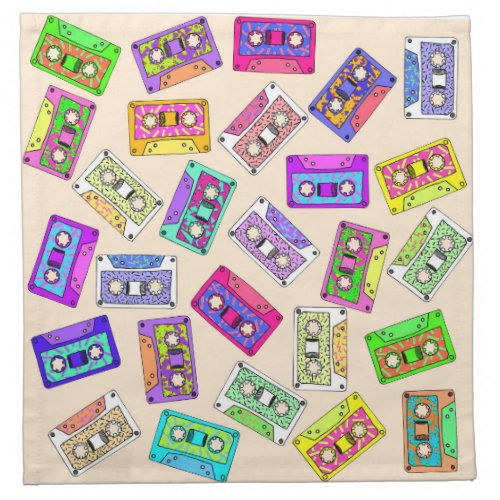 Retro 80s 90s Neon Patterned Cassette Tapes Napkin