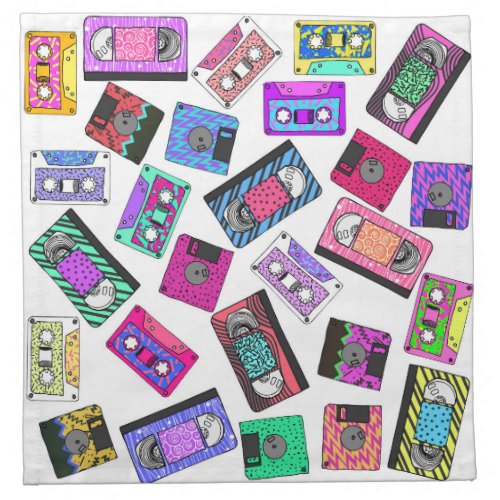 Retro 80s 90s Neon Patterned Cassette Tapes Napkin