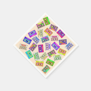Retro 80's 90's Neon Patterned Cassette Tapes Paper Napkins