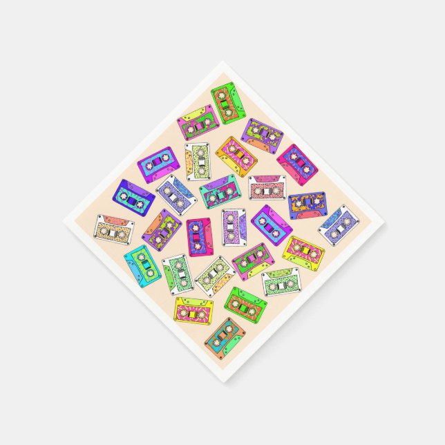 Retro 80's 90's Neon Patterned Cassette Tapes Paper Napkins (Corner)