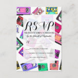 Retro 80's 90's Neon Patterned Cassette Tapes RSVP Card