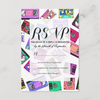 Retro 80's 90's Neon Patterned Cassette Tapes Rsvp Card by BlackStrawberry_Co at Zazzle