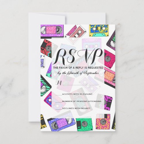 Retro 80s 90s Neon Patterned Cassette Tapes RSVP Card