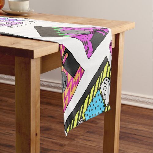 Retro 80s 90s Neon Patterned Cassette Tapes Short Table Runner