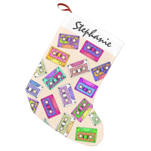 Retro 80s 90s Neon Patterned Cassette Tapes Small Christmas Stocking