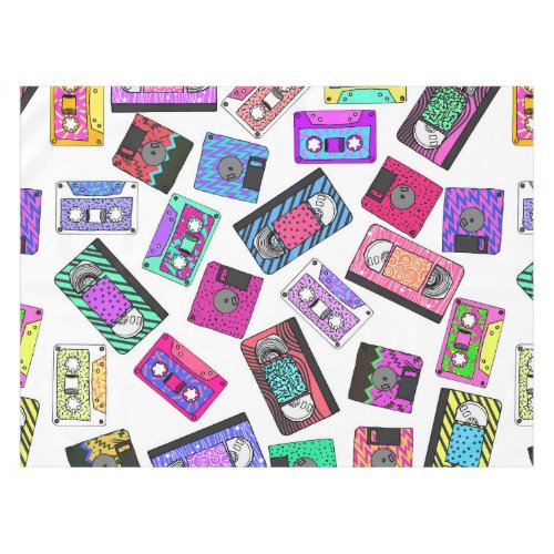 Retro 80s 90s Neon Patterned Cassette Tapes Tablecloth