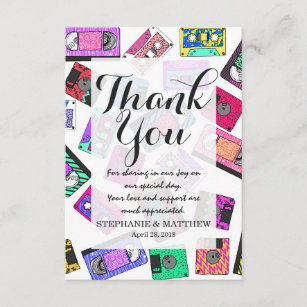 Retro 80's 90's Neon Patterned Cassette Tapes Thank You Card
