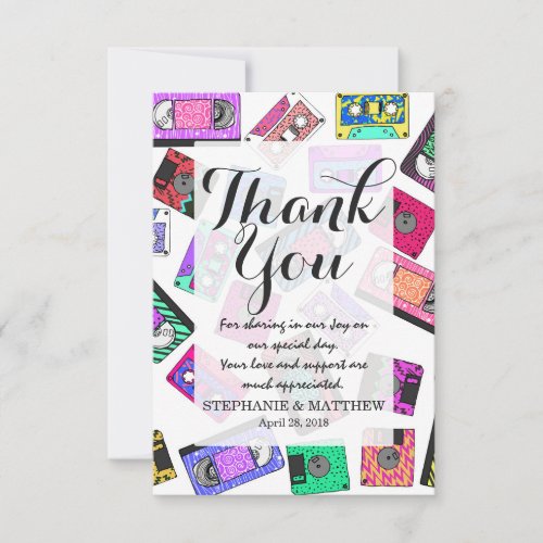 Retro 80s 90s Neon Patterned Cassette Tapes Thank You Card