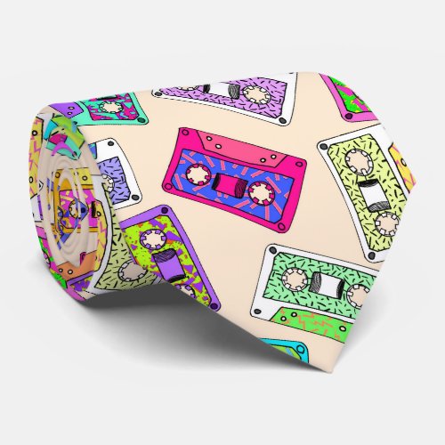 Retro 80s 90s Neon Patterned Cassette Tapes Tie