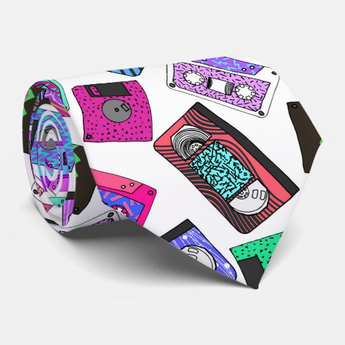 Retro 80s 90s Neon Patterned Cassette Tapes Tie