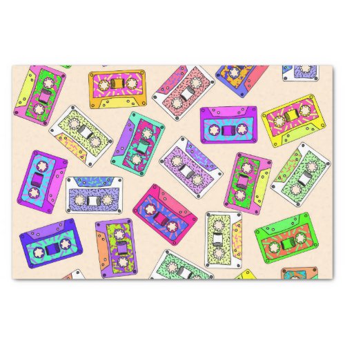 Retro 80s 90s Neon Patterned Cassette Tapes Tissue Paper