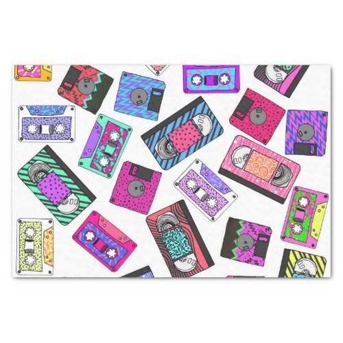 Retro 80s 90s Neon Patterned Cassette Tapes Tissue Paper