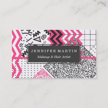 Retro 80's 90's Neon Pink Black White Scribbles Business Card by BlackStrawberry_Co at Zazzle