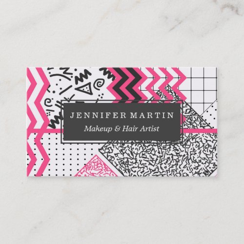 Retro 80s 90s Neon Pink Black White Scribbles Business Card