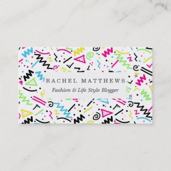 Retro 80's 90's Neon Pink Green Blue Yellow Doodle Business Card by BlackStrawberry_Co at Zazzle