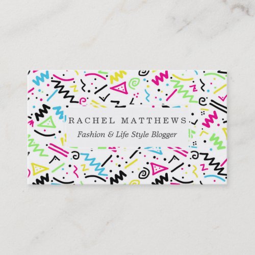 Retro 80s 90s Neon Pink Green Blue Yellow Doodle Business Card