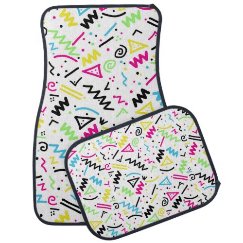 Retro 80s 90s Neon Pink Green Blue Yellow Doodle Car Floor Mat