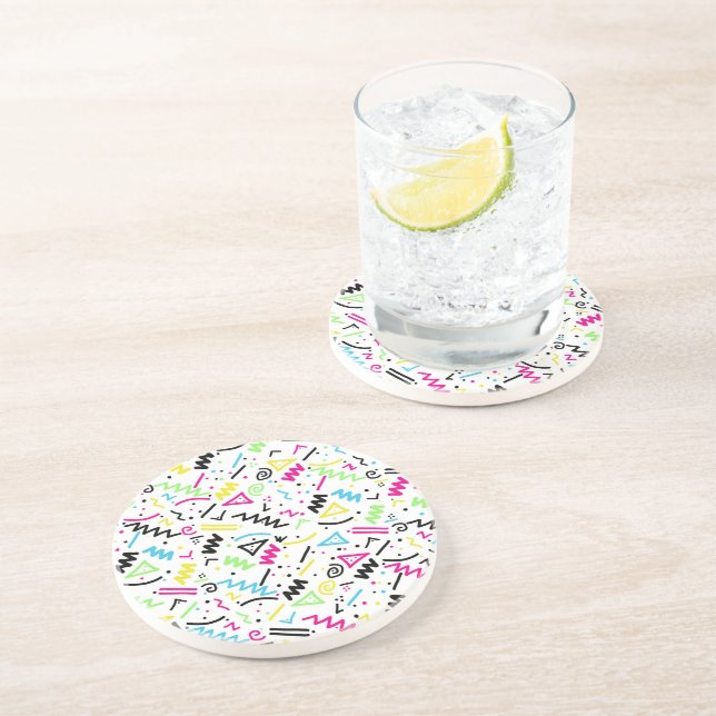 Retro 80's 90's Neon Pink Green Blue Yellow Doodle Drink Coaster (Side)