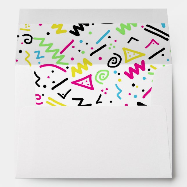 Retro 80's 90's Neon Pink Green Blue Yellow Doodle Envelope (Back (Bottom))