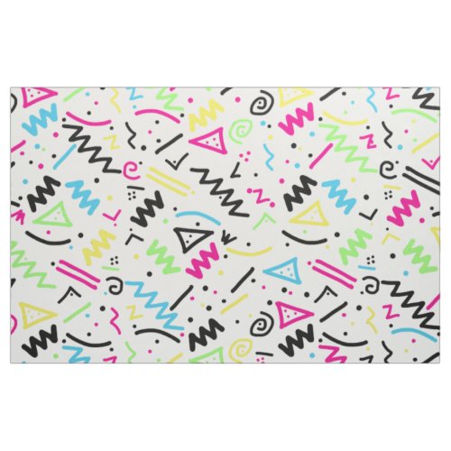 Retro 80s 90s Neon Pink Green Blue Yellow Doodle Fabric