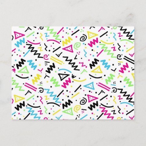 Retro 80s 90s Neon Pink Green Blue Yellow Doodle Postcard