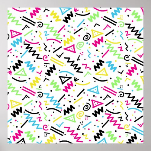 Retro 80s 90s Neon Pink Green Blue Yellow Doodle Poster