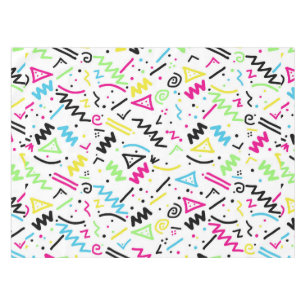 Retro 80's 90's Neon Pink Green Blue Yellow Doodle Tablecloth