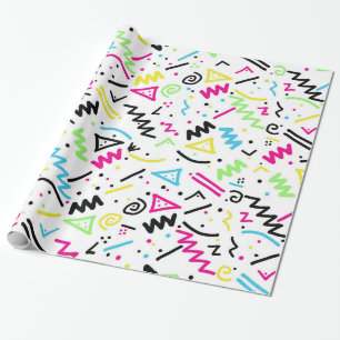 Retro 80's 90's Neon Pink Green Blue Yellow Doodle Wrapping Paper