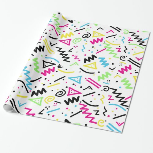 Retro 80s 90s Neon Pink Green Blue Yellow Doodle Wrapping Paper