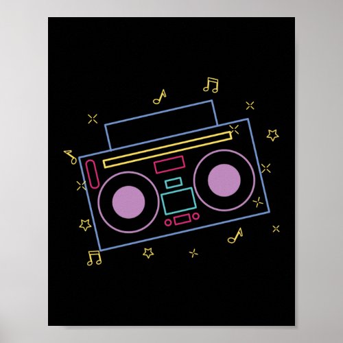 Retro 80s 90s Neon Radio Ghettoblaster Boombox Poster