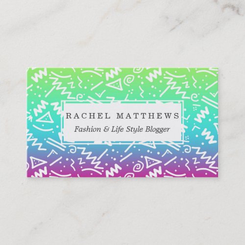 Retro 80s 90s Neon Rainbow Sketched Doodle Business Card