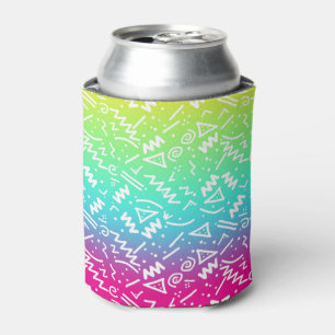 Retro 80's 90's Neon Rainbow Sketched Doodle Can Cooler