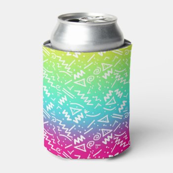 Retro 80's 90's Neon Rainbow Sketched Doodle Can Cooler by BlackStrawberry_Co at Zazzle