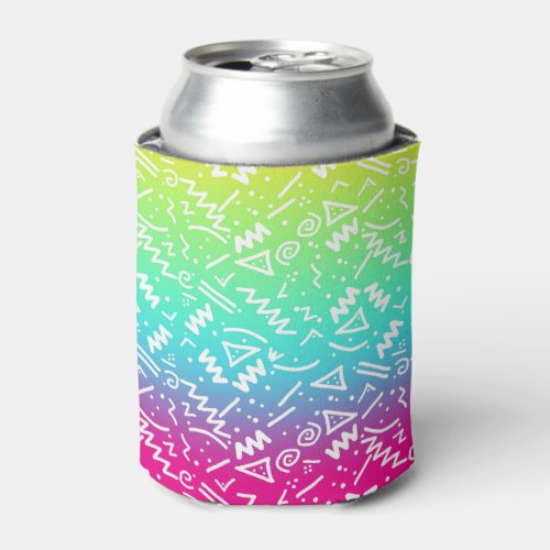 Retro 80s 90s Neon Rainbow Sketched Doodle Can Cooler