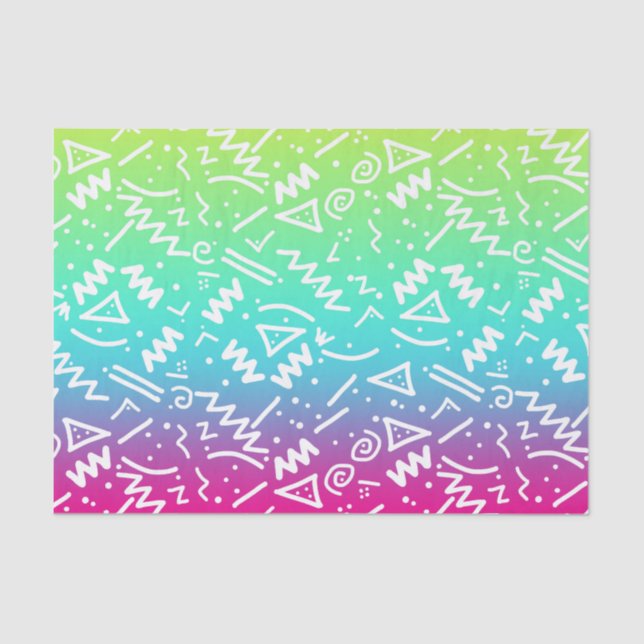 Retro 80's 90's Neon Rainbow Sketched Doodle Tissue Paper (Front)
